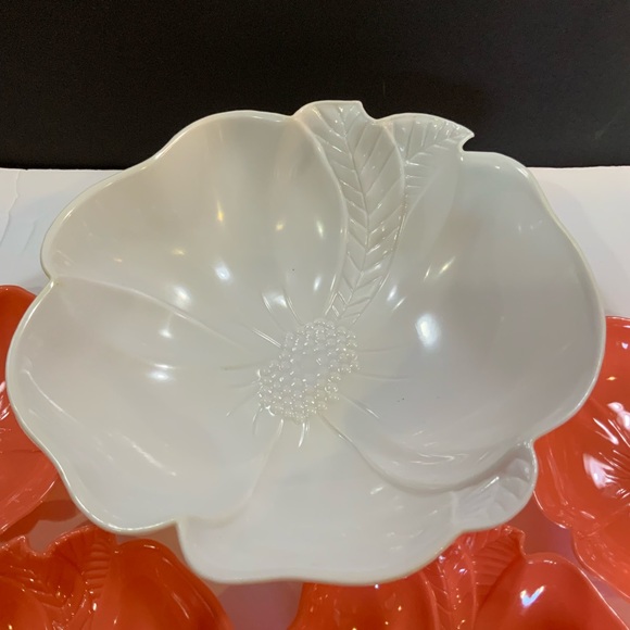 Vintage Salad Bowl set Fork Spoon Hibiscus Flower Hoffman Industries #35 - Picture 5 of 8